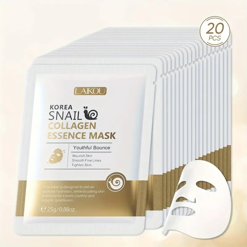 LAIKOU 20pcs Hydrating Sheet Masks for All Skin Types - Vitamin C, Snail & Sakura Essences | Moisturizing & Nourishing | Hypoallergenic | Perfect Gift for Valentine's Day & Christmas