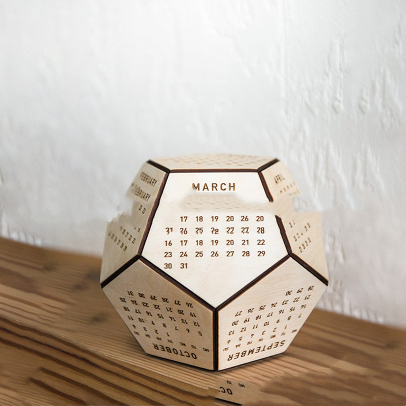 Wooden Calendar Dodecahedron Christmas Gift