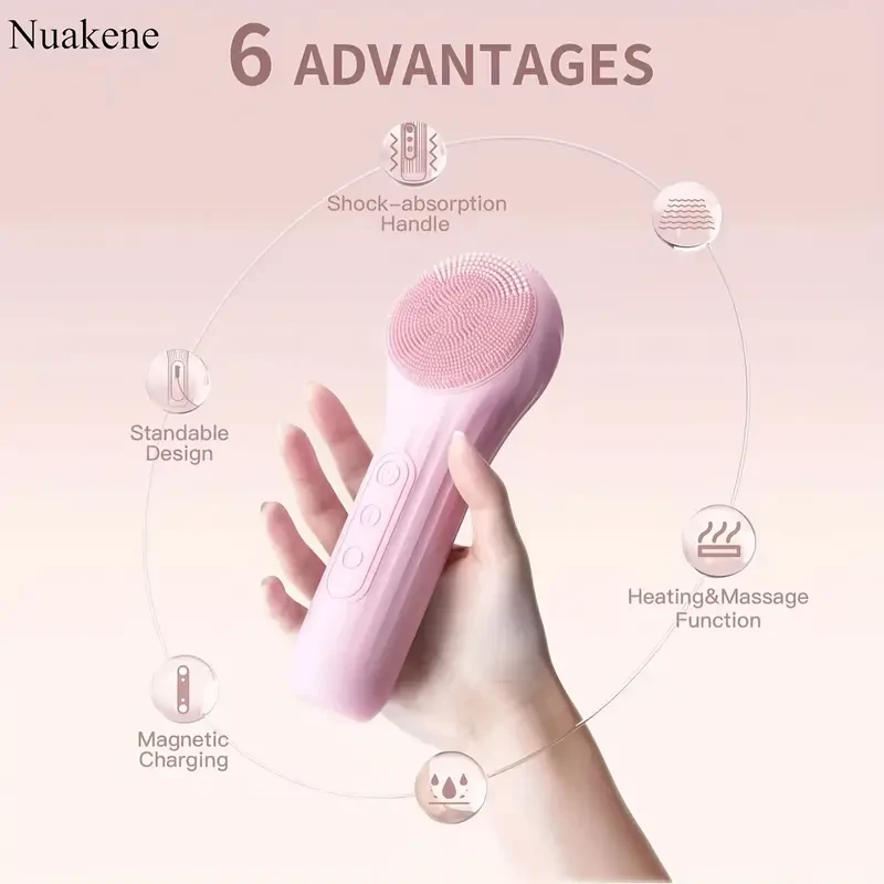 Electric Facial Cleanser Brush, Silicone Face Scrubber, Face Wash Brush For Men & Women, Rechargeable Constant Temperature Heating Vibration Massage Cleansing Brush For Pore Cleansing Exfoliating Blackhead Acne Removal