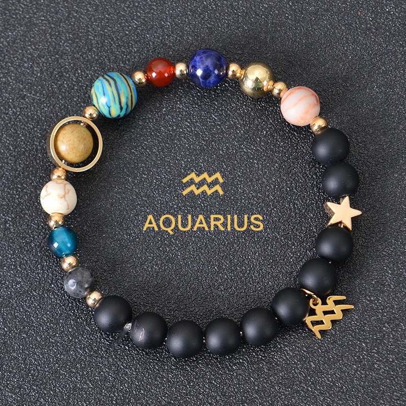 Pisces Zodiac Natural Stone Beaded Bracelet with Gold Accents