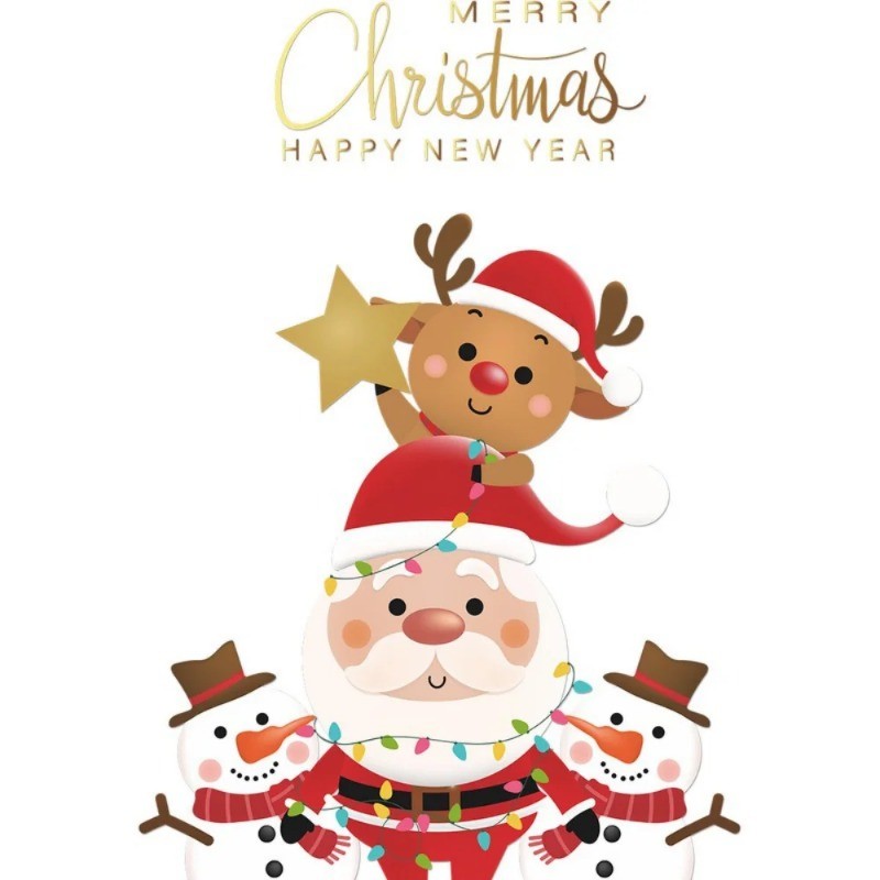 Cartoon Santa Claus, Elk, and Snowman Door & Window Stickers