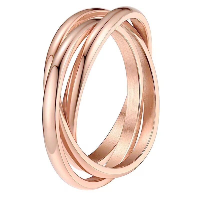 Gold-Plated Stainless Steel Women's Three-Color Three-Ring Interlocking Stacked Couple Ring