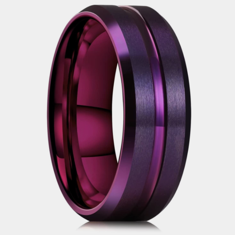 Stainless Steel New Classic Fashion Purple Bevel Edge Slotted Ring