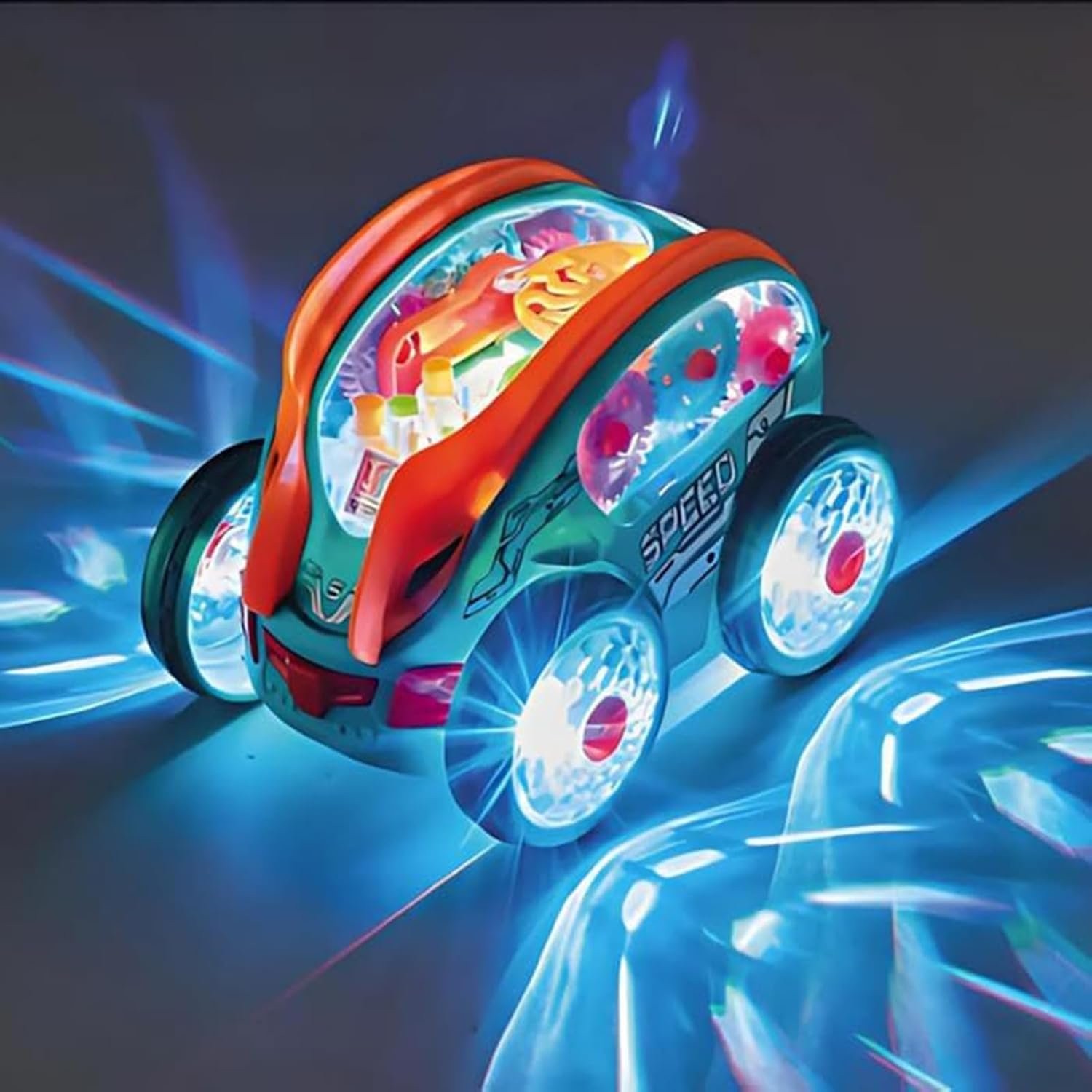 Dynamic Gear-Powered Car with LED Lights