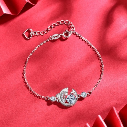 National Fashion Retro Sterling Silver Moissanite Koi Bracelet