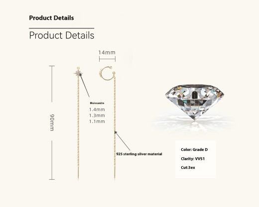 Japanese And Korean All-match High-grade Diamond Hanging Earrings
