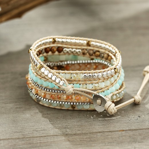 Retro Multi-layer Winding Natural Stone Bracelet String Beads