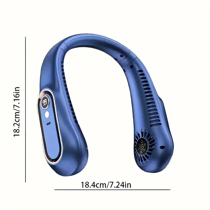 Bladeless Hanging Neck Fan - Portable USB Rechargeable Cooler with 5 Wind Speeds and Digital Display