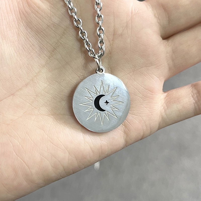 Moon Star Circular Pendant Necklace