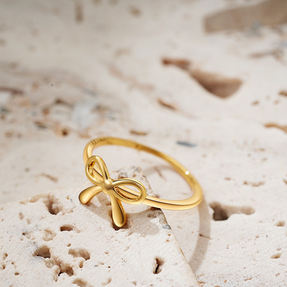 Minimalist Fashion Gold Color Stainless Steel Bow Ring