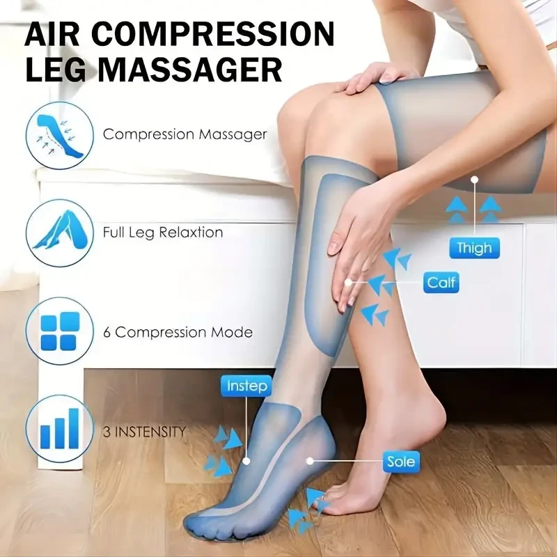 Leg Massager with Air Compression for Circulation, Relaxation, and Pain Relief - 6 Modes and 3 Vibration Settings