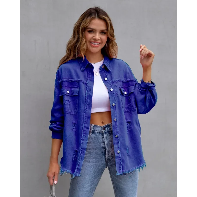 Women's Casual Ripped Shirt Jacket