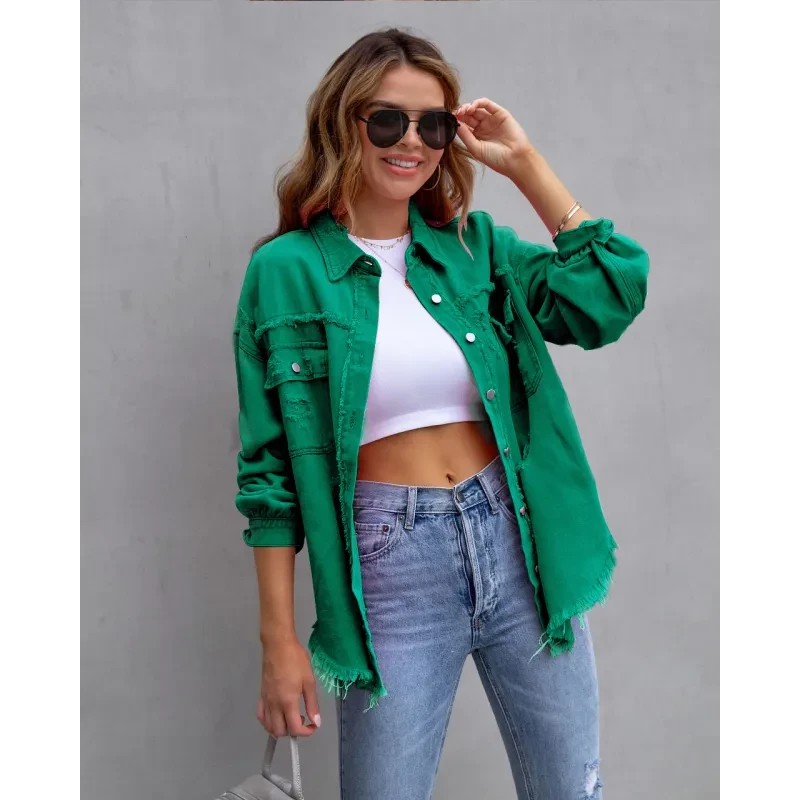 Women's Casual Ripped Shirt Jacket