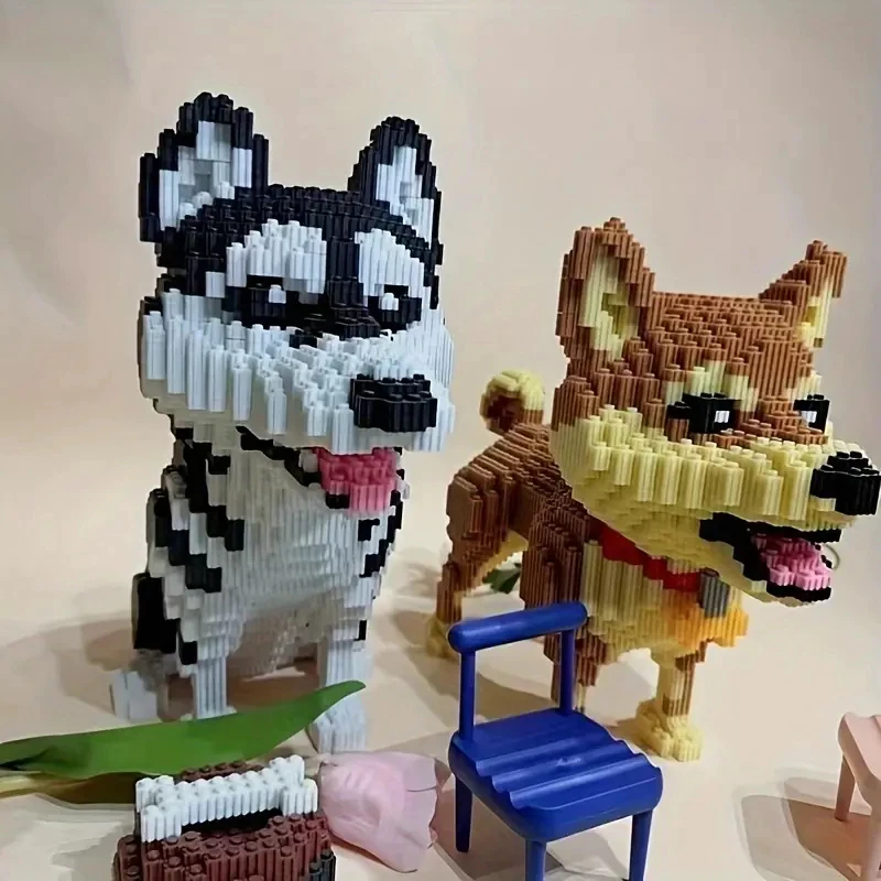 SMY Toystown Nano Blocks Animal Dog Huski Corgi Schnauzer 3D Model, Toy Block Stacking, DIY Construction Bricks