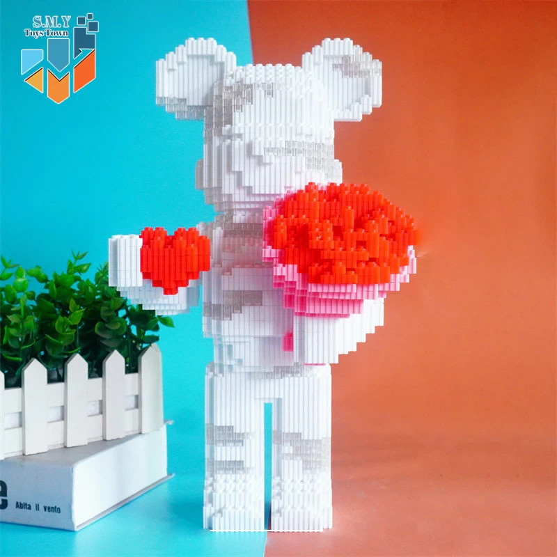 SMY Toystown Nano Blocks White Flower Violent Bear 3D Model, Toys Block Stacking, DIY Construction Block, Animation Character