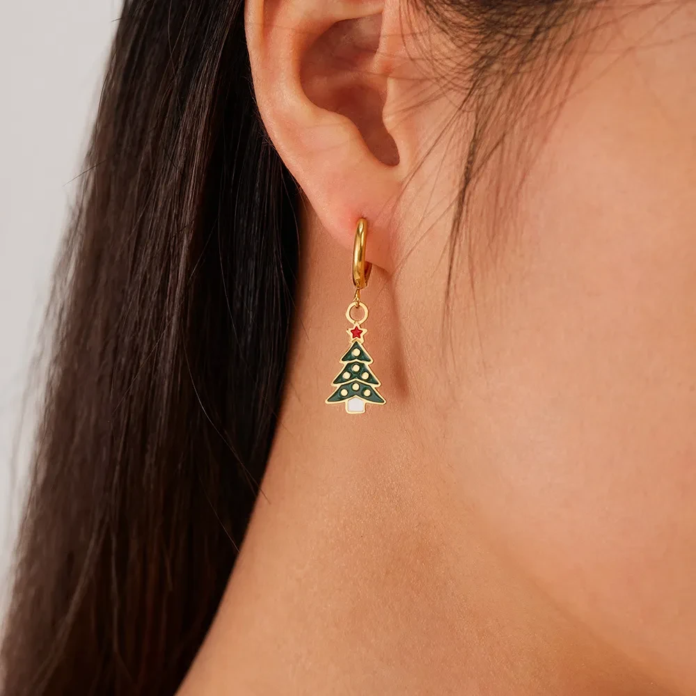 Shop the Christmas Element Earrings Female Fashion Stainless Steel  perfect for the holiday season. Featuring snowflakes, reindeer, and Christmas trees, these stylish earrings add a festive touch to your look. Ideal for Christmas parties and gift-giving!