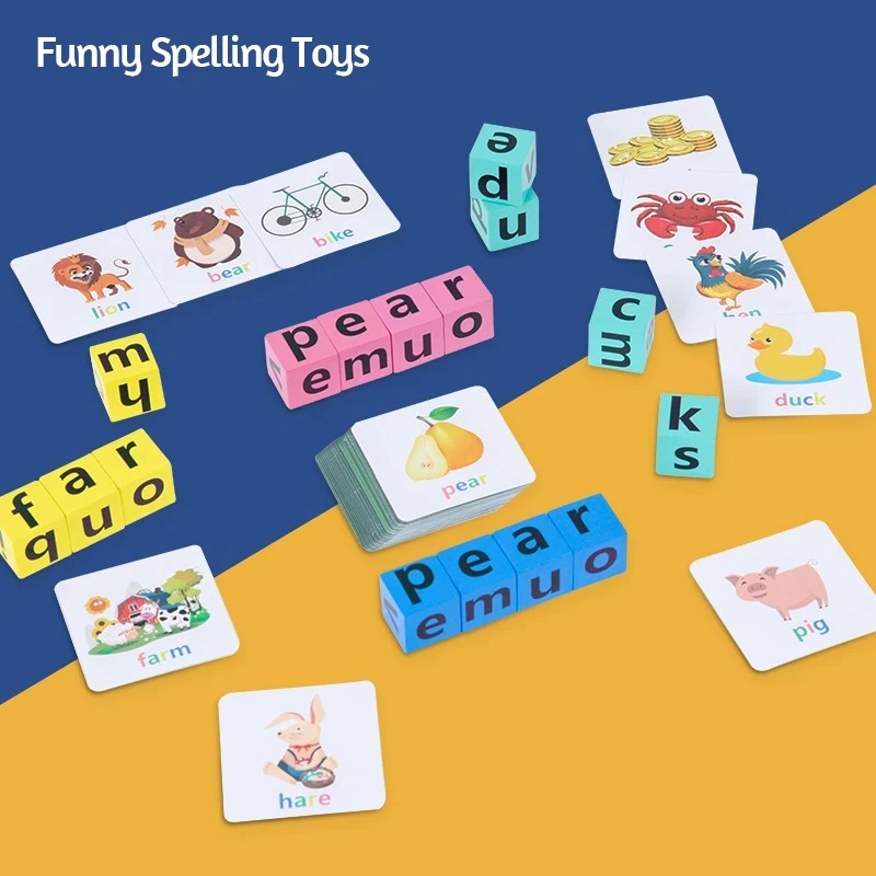 Letters Spelling Blocks Flash Cards English Word Game Early Educational Toys For Kids