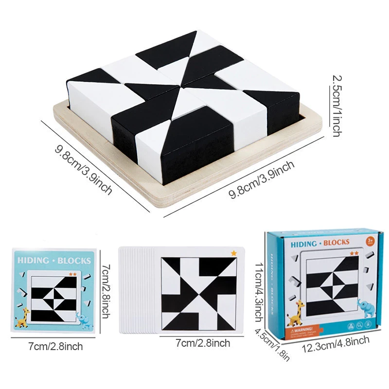 3D Wood Hiding Blocks Geometric Shapes Kids Logical Thinking Training Educational Toys
