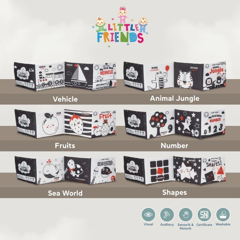 Big Monochrome Soft Book Little Friends Character Cloth Material