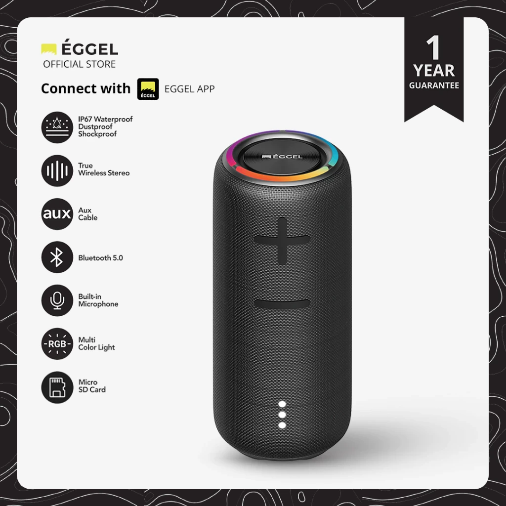 Eggel Terra 3S 360 Waterproof Bluetooth Speaker with RGB Lights