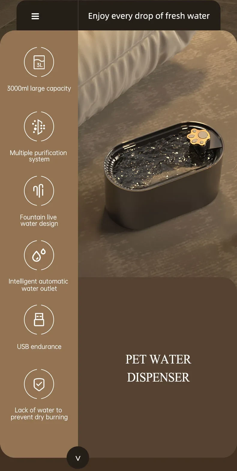 3L Cat Water Fountain Filter Automatic Drinker