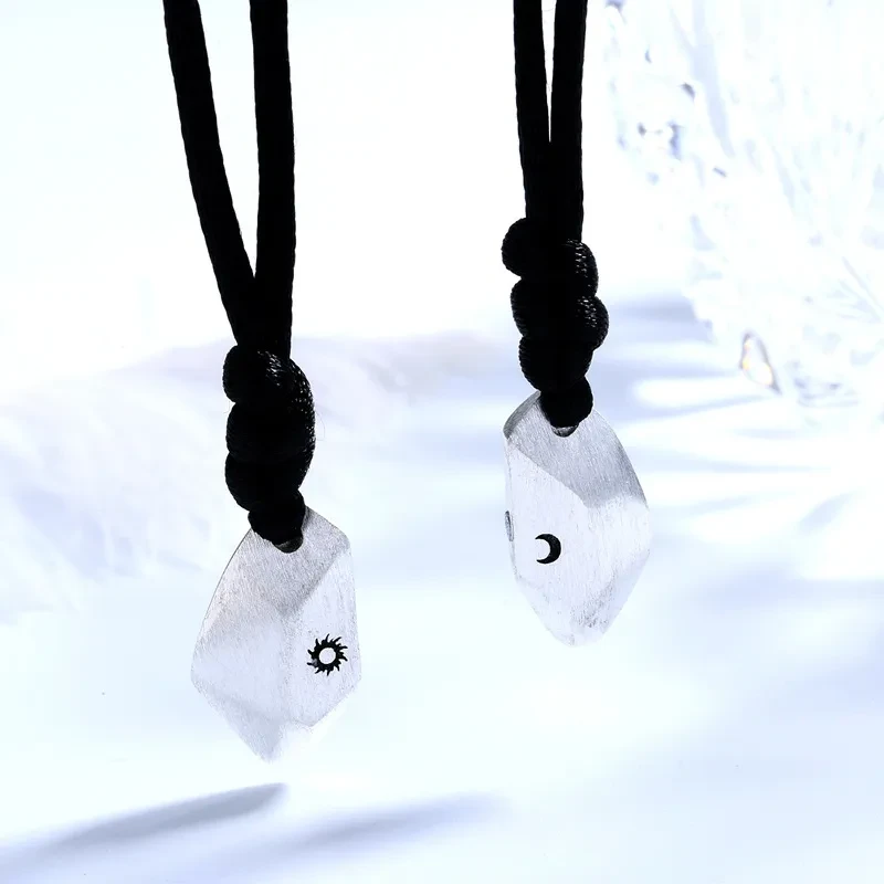 The Sun And The Moon Attract A Wishing Stone Couple Necklace Hipster Simple Brushed Magnet Pendant