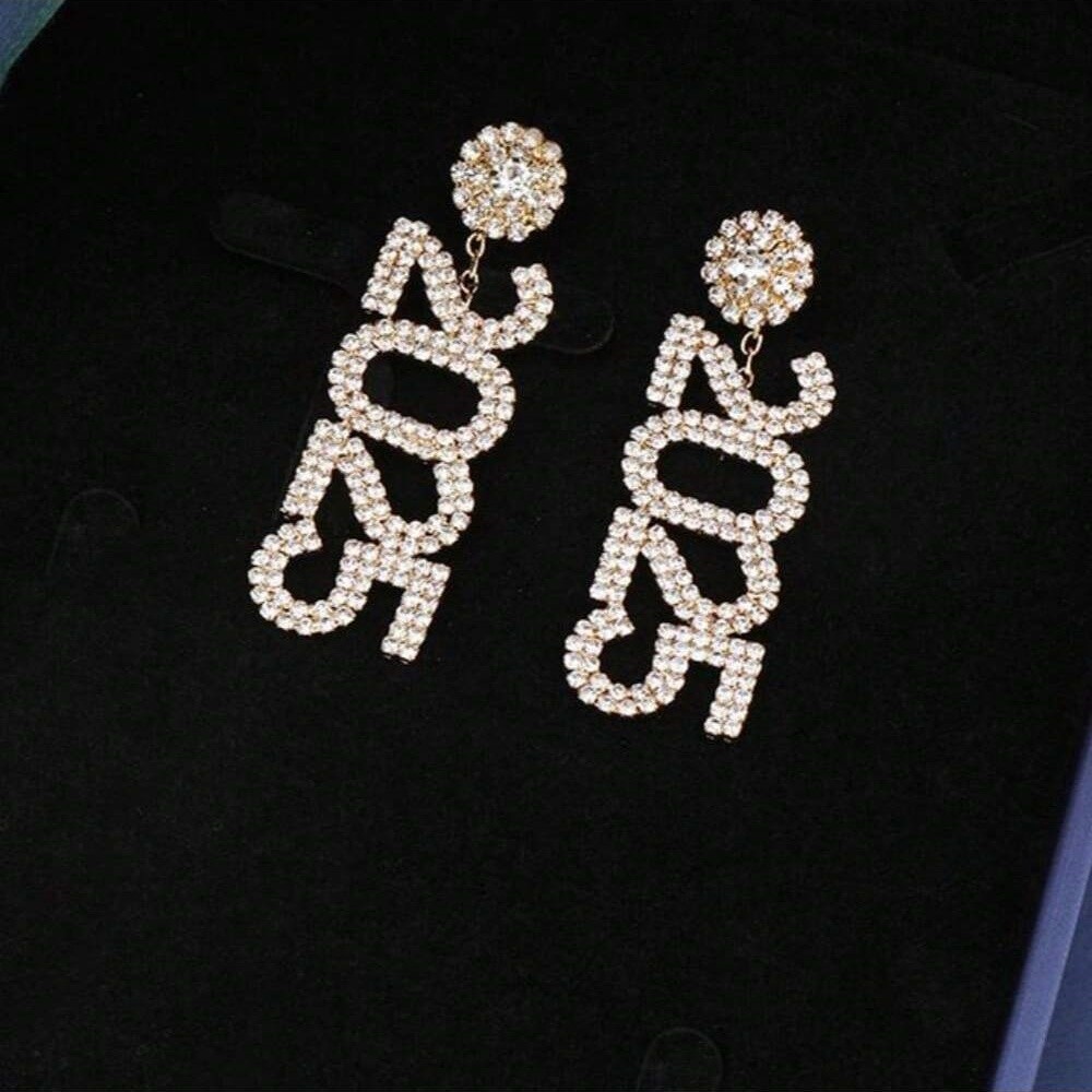 Luxury Rhinestone Year Number 2025 Pendant Earrings