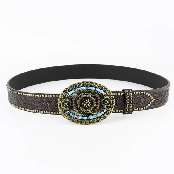 Western Denim Sapphire Embossed Leather Belt
