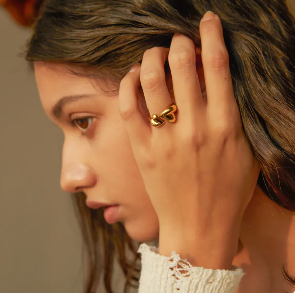 Stainless Steel Asymmetric Heart Shape Open Rings Romantic Valentine's Day Jewelry Gifts For Women Fashion Jewelry