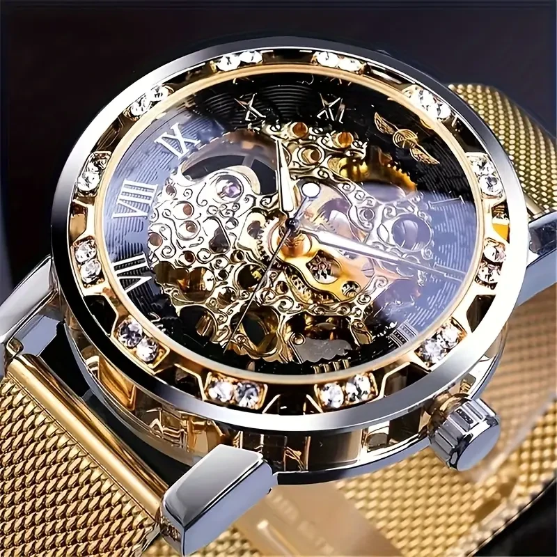 Stylish Men's Mechanical Watch with Skeleton Design