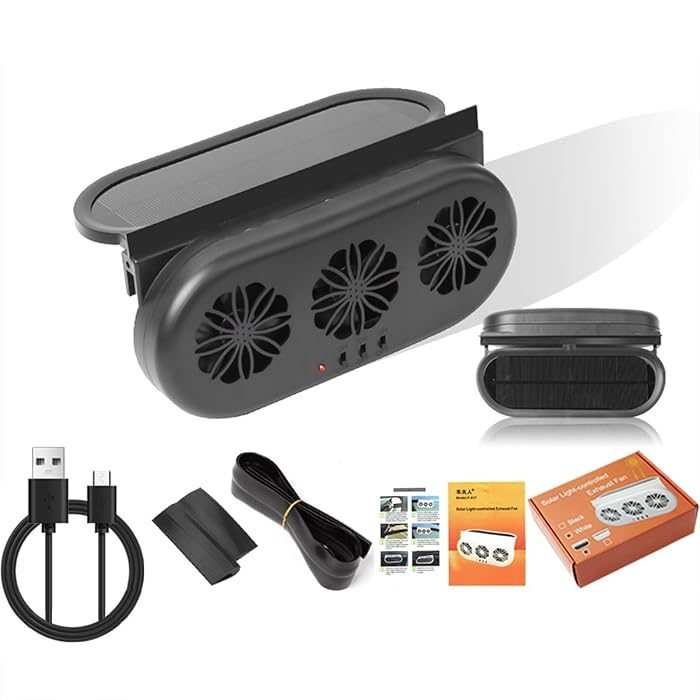 Solar-Powered Car Window Exhaust Fan with 3 Air Outlet Solar Ventilation