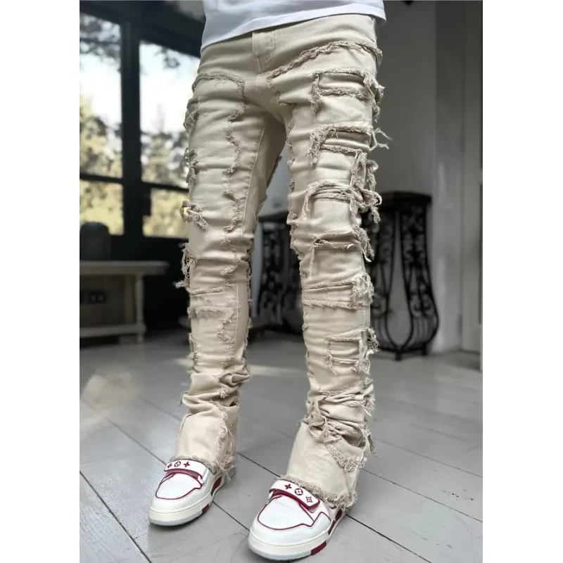 Men's Patched Stacked Jeans
