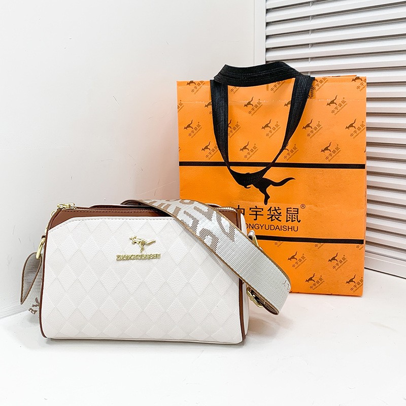 Women's Bag Chessboard Plaid One Shoulder Bag Wide Shoulder Strap Messenger Bag Retro Style Kangaroo Handbag Bags