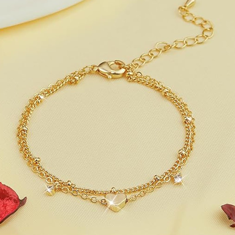 Dainty 14k Gold Plated Love Heart Bracelet