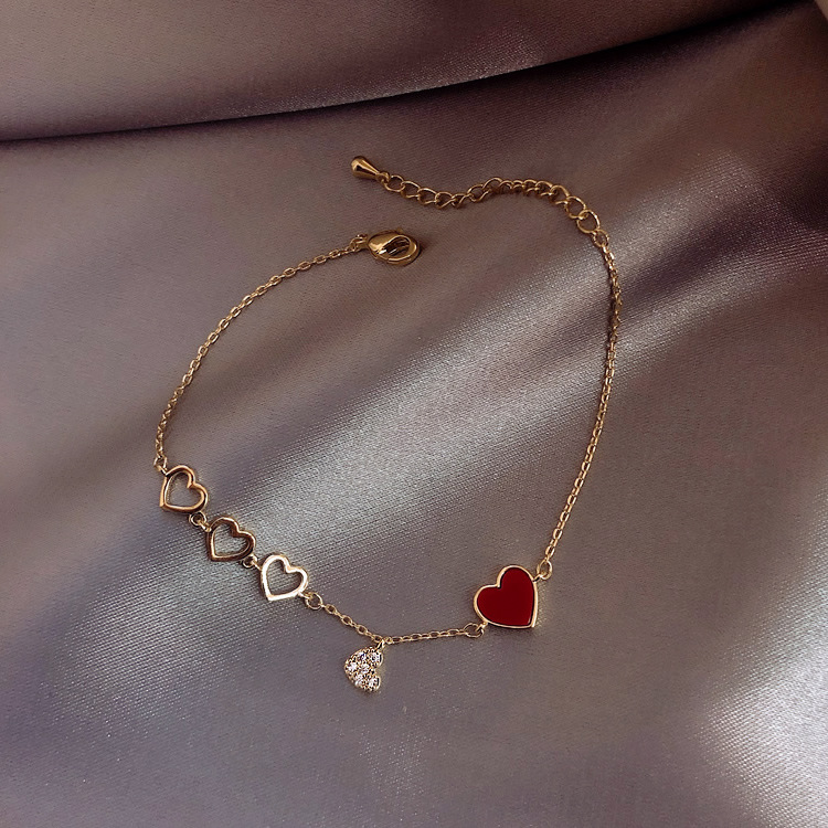 Love Red Peach Heart Girl Real Gold Plating Korean Simple Temperament Bracelet