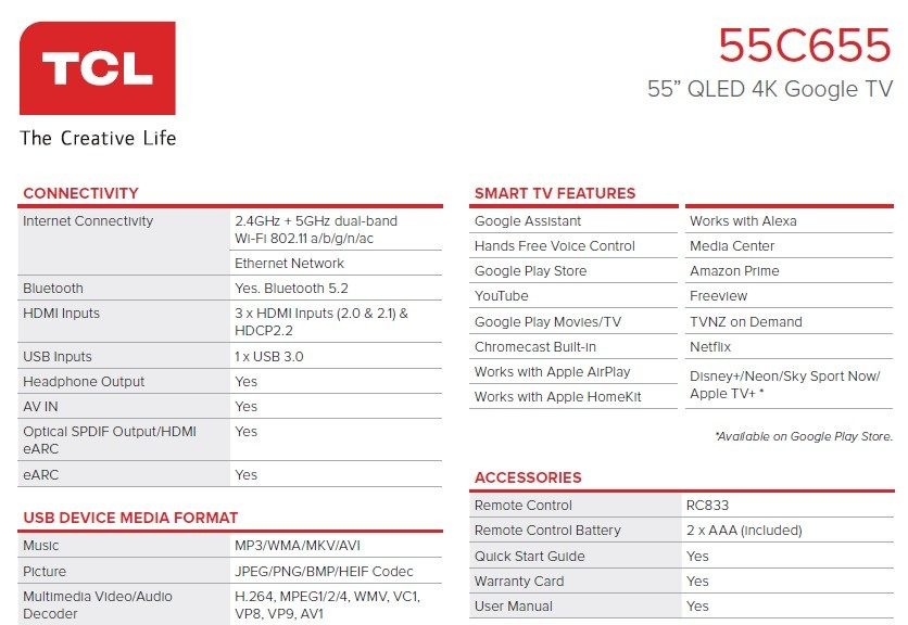 TCL QLED 4K Google TV - 55C655