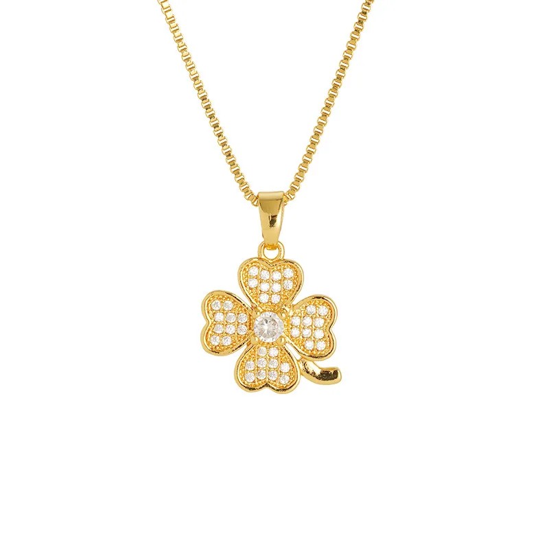 14K Gold Clover Pendant Necklace with Zircon