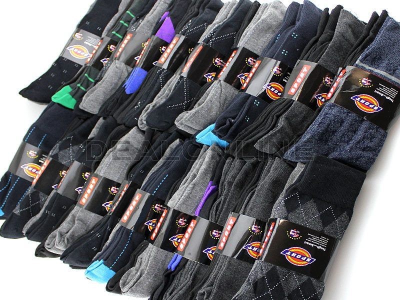 WHOLESALE - (60 Pairs) Crew Socks Business Socks Patterned Socks Mix RANDOM