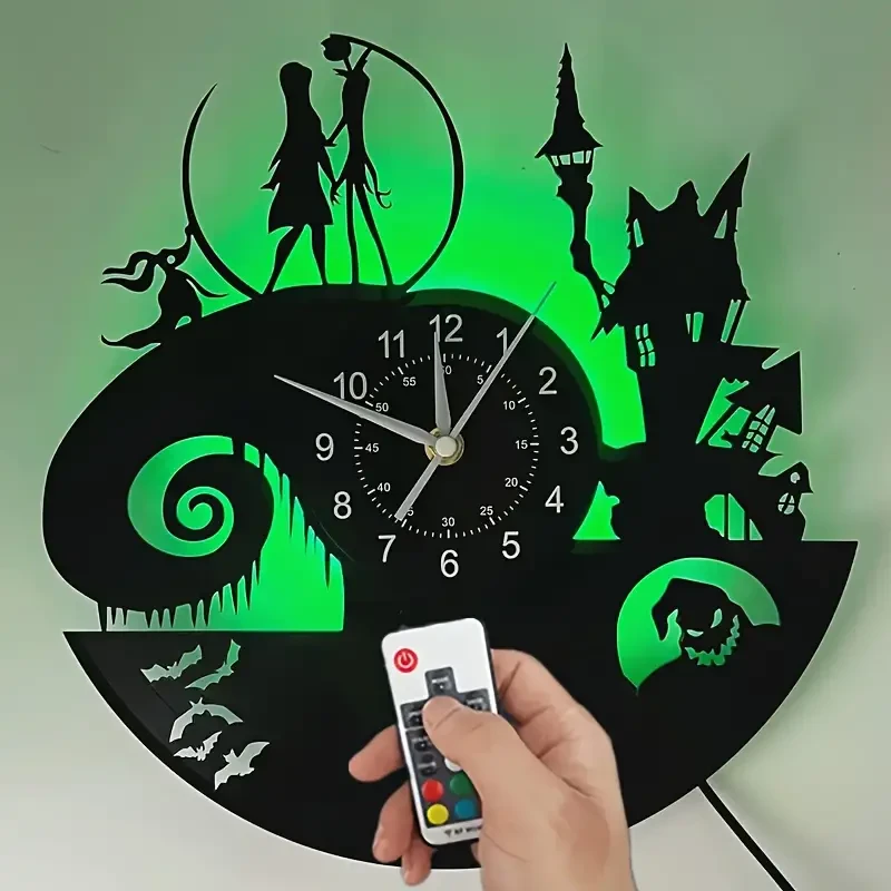 Vinyl Record Wall Clock - 12 Inch Musical Clock with 7 Color Night Lights