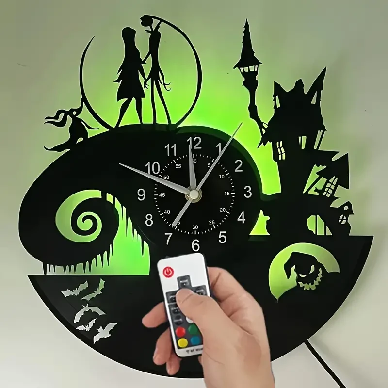 Vinyl Record Wall Clock - 12 Inch Musical Clock with 7 Color Night Lights