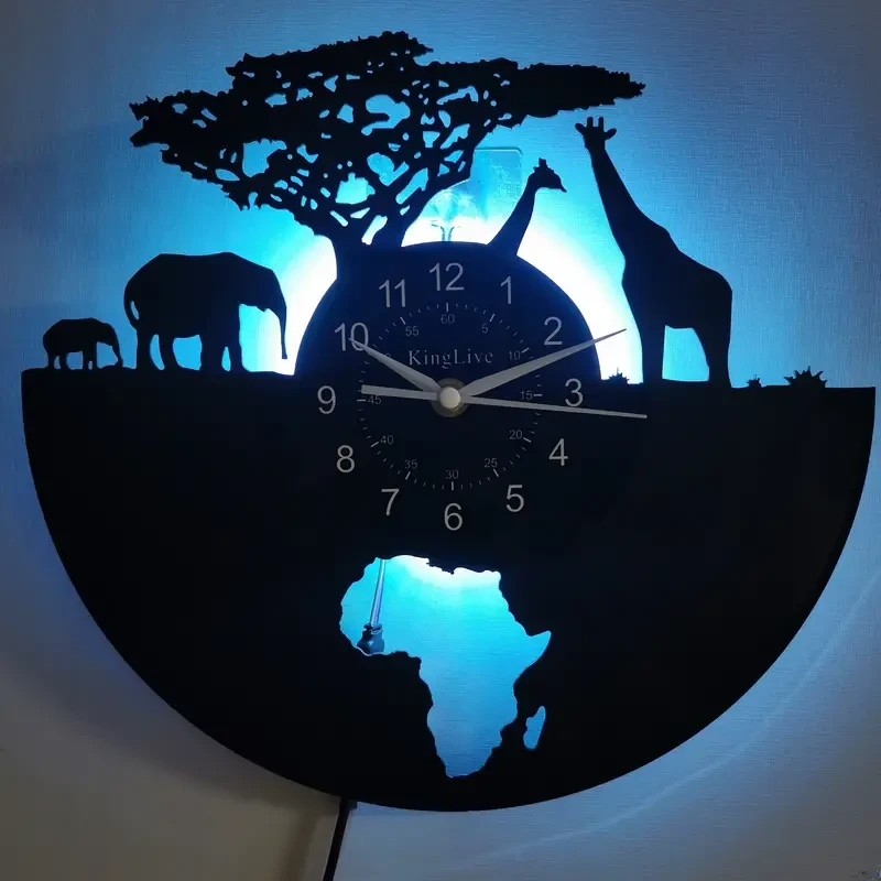 Unique Arched Vinyl Record Wall Clock - Silent, Battery-Powered African Wildlife Design