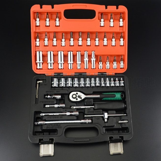 53 Pcs 1/4 inch Ratchet Socket Wrench Set Drive Bit Socket Extension Bar