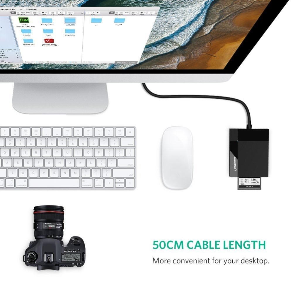 0.5M UGREEN SD TF CF MS Card Reader, USB 3.0 Adapter Read 4 Cards Simultaneously