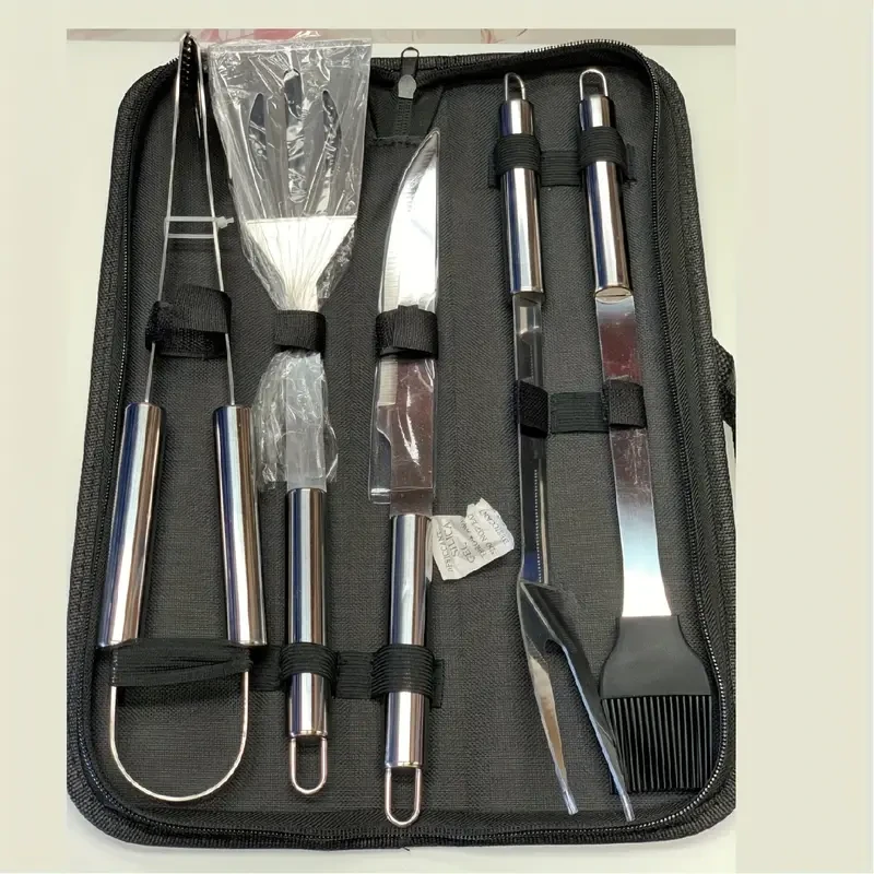 Stainless Steel BBQ Grill Tools Utensil Accessories Charcoal BBQ Smoker Tools Grill Plate Fork Kitchen Knife Meat Chop Cleaver Knife Tongs Spatula Outdoor Camping BBQ Cooking Stove Utensil Accessories Tools Best Gifts For Men Dad Him