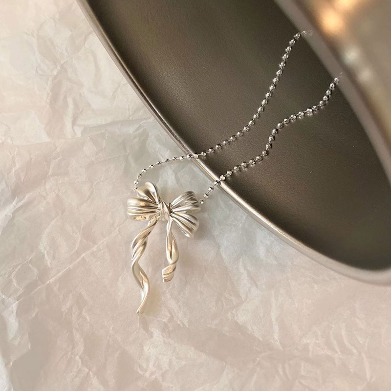 New S925 Sterling Silver Elegant Bow Pendant Necklace