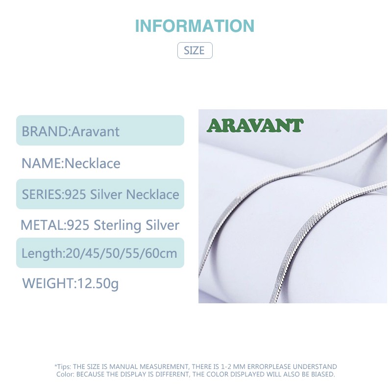 Aravant 925 Silver 4MM Snake Bone Necklace Chain