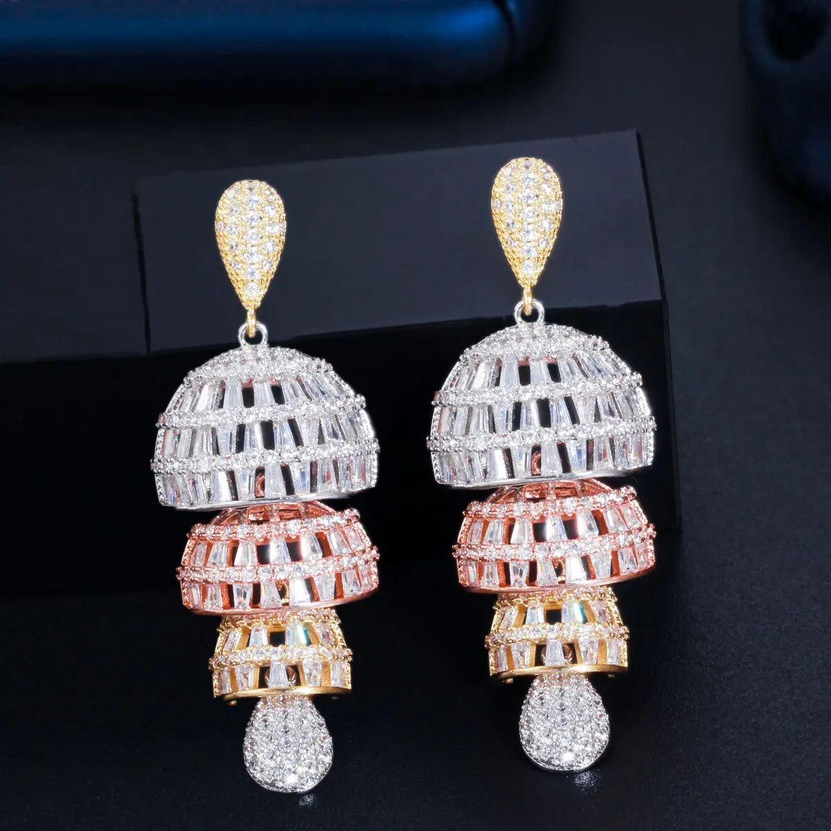 Ethnic Style Three-Color Electroplated Micro Inlaid Zircon Full Diamond Earrings