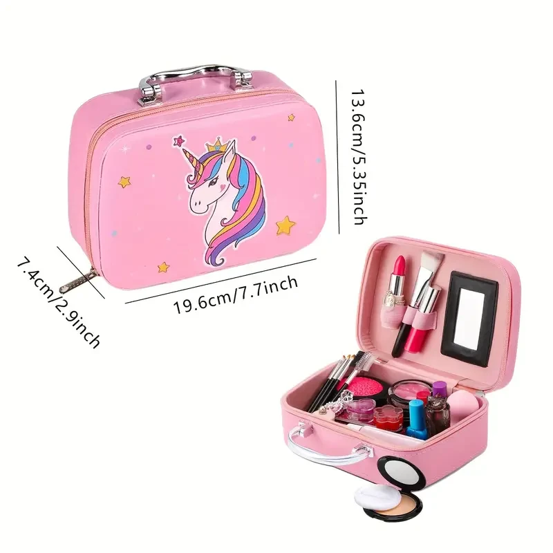 Princess Unicorn Makeup Kit for Girls - Deluxe Suitcase with Real Cosmetics, Mirror, Brushes & Accessories - Perfect Birthday, Halloween, Christmas Gift - Pink Shades, Unicorn Stuff for Girls, Solid Oxford & Velvet Fabric, Lipsticks, Eyeshadows, Stickers,