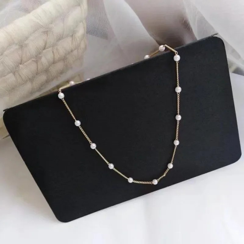 Womens Korean Style Pearl Choker Necklace