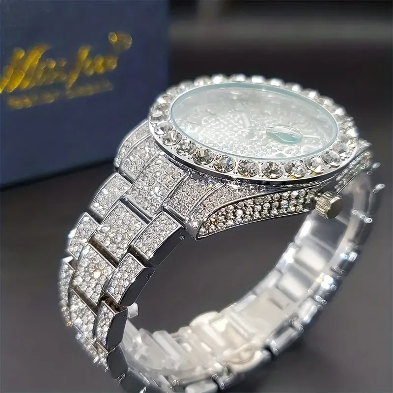 Men's Faux Diamond Quartz Watch - Hip Hop Rock Fashion Calendar Watch